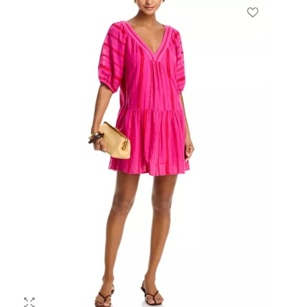 NWT Velvet by Graham & Spencer Selita Puff Sleeve Dress Tiered Mini Pink Medium